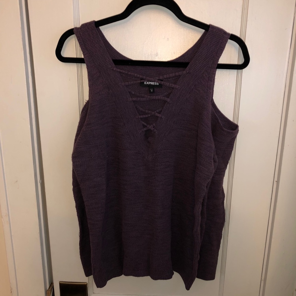 Express lace up knit sweater off shoulder